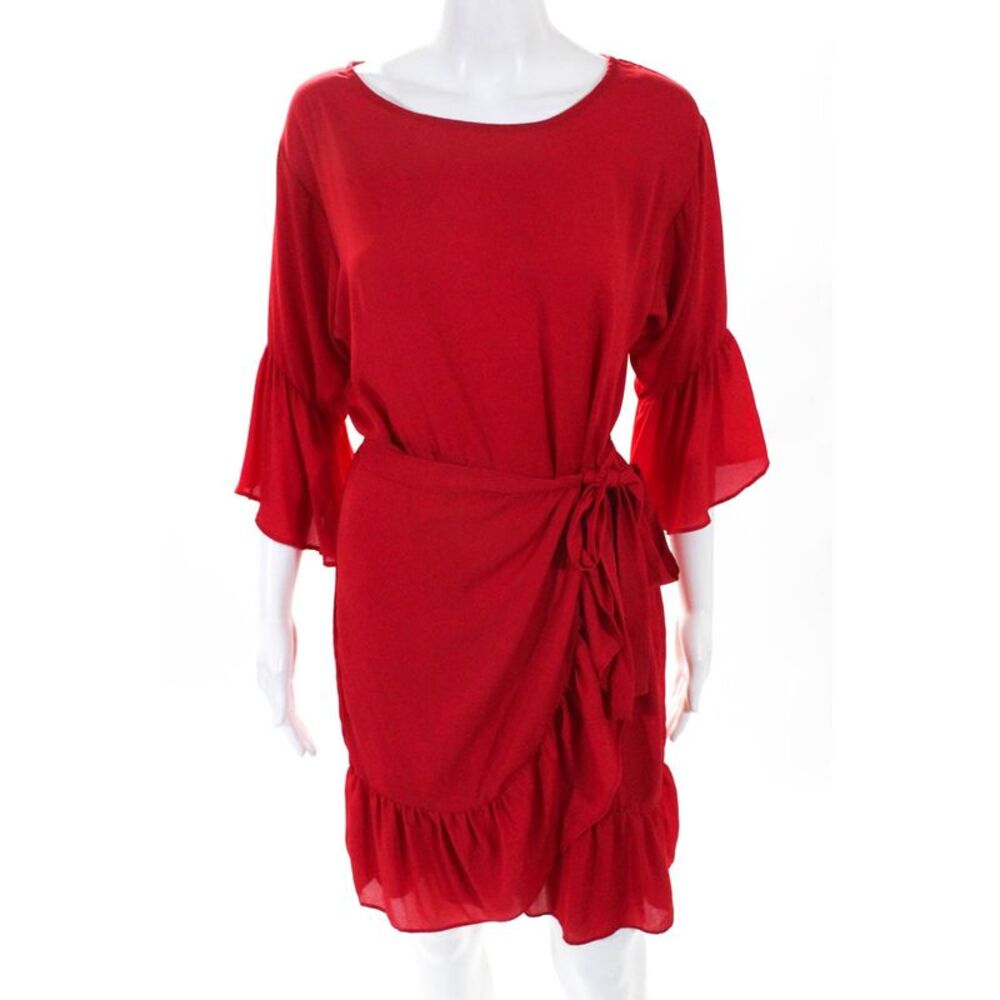 B Collection By Bobeau Womens Astrid Apron Wrap Dress Red Size Small 11025544